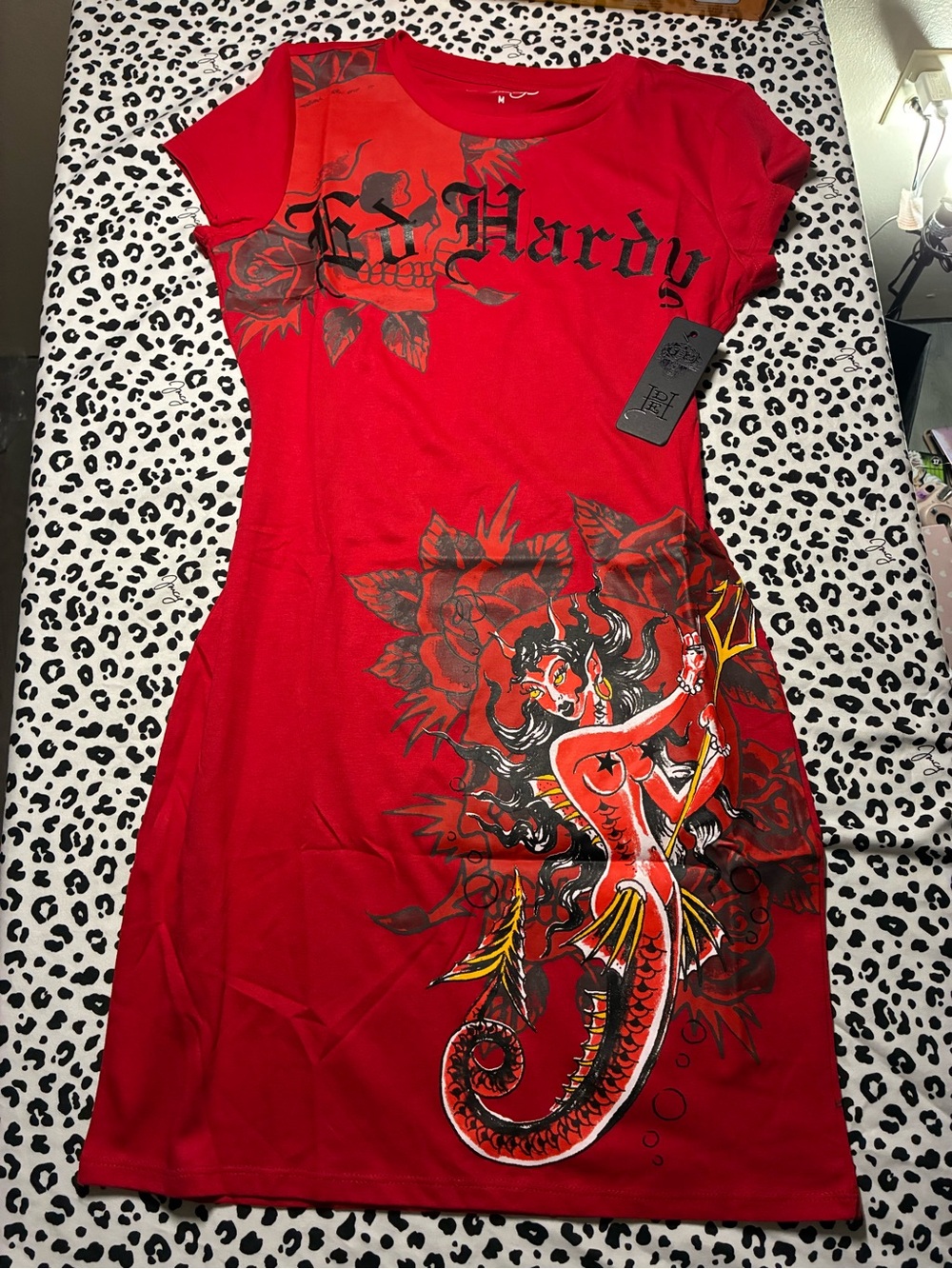 Ed Hardy Red Tattoo-Inspired Bodycon Dress